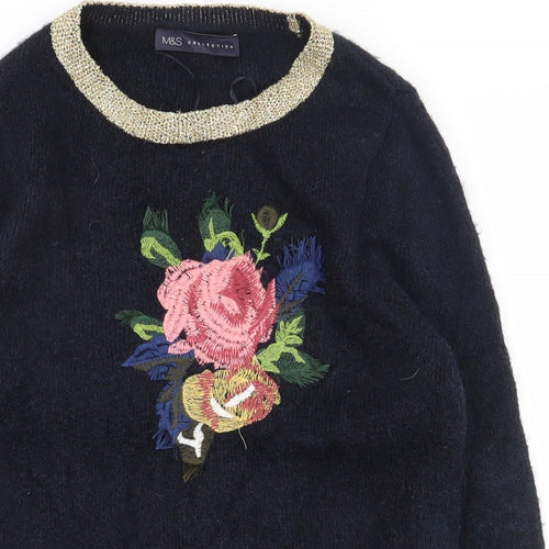 Marks and Spencer Womens Black Round Neck  Acrylic Pullover Jumper Size 10