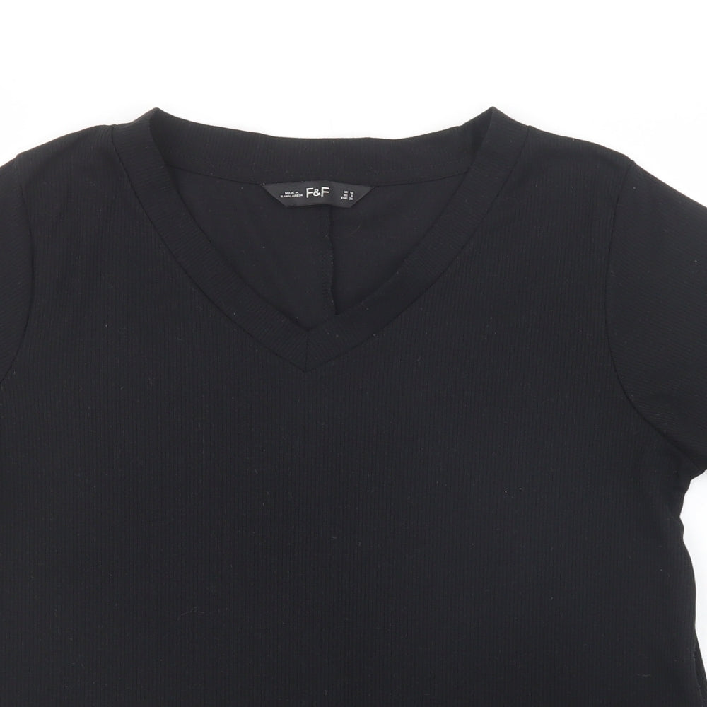 F&F Womens Black  Polyester Basic T-Shirt Size 10 V-Neck