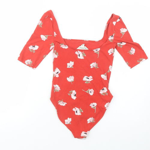 Miss Selfridge Womens Red Floral Cotton Bodysuit One-Piece Size 8  Snap