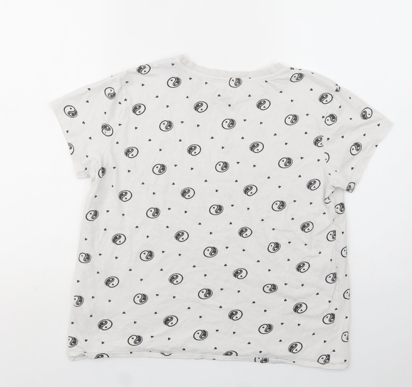 Primark Womens White Geometric Cotton Basic T-Shirt Size M Crew Neck - Yin Yang