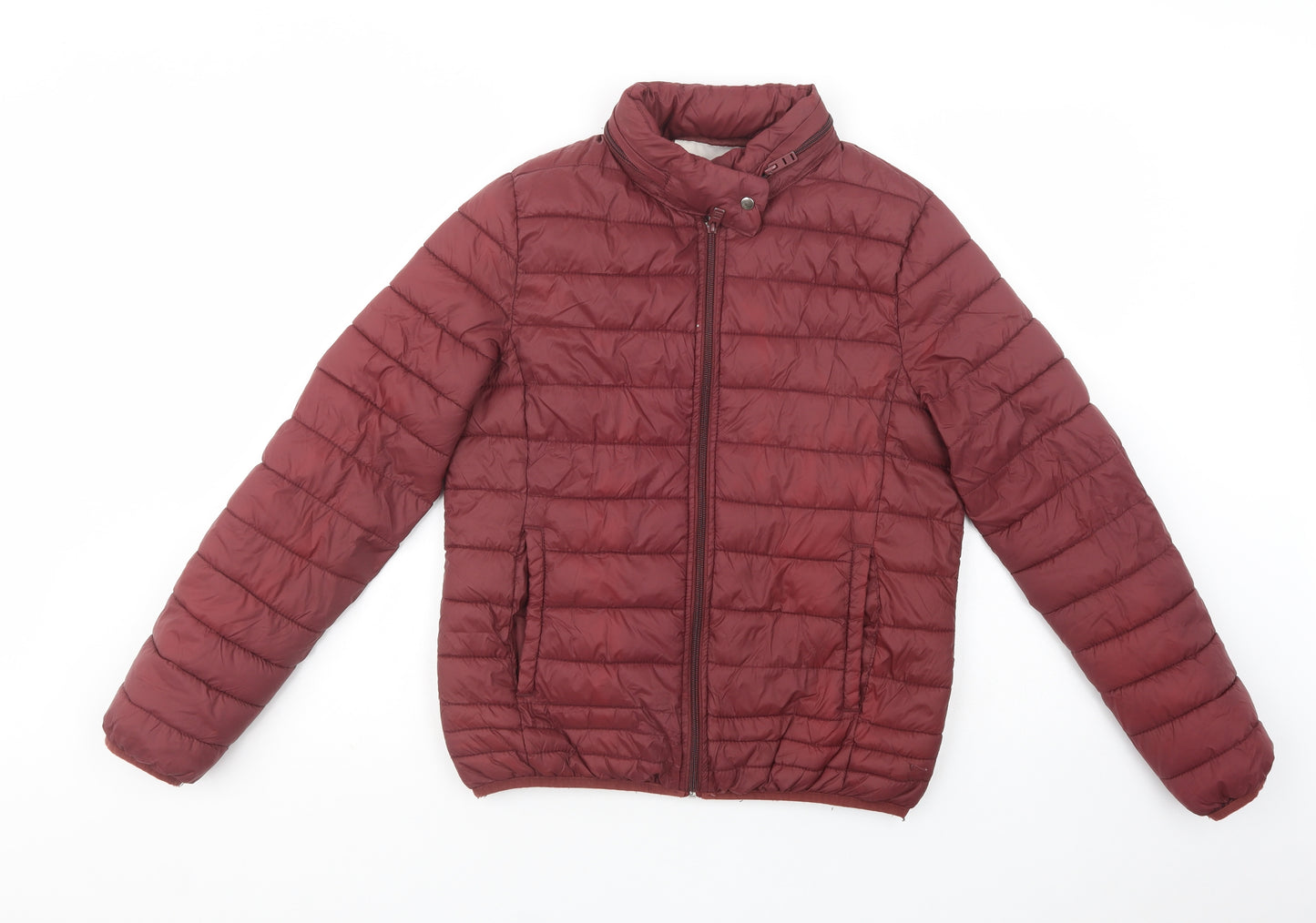 Pull & Bear Womens Red   Quilted Jacket Size L  Zip