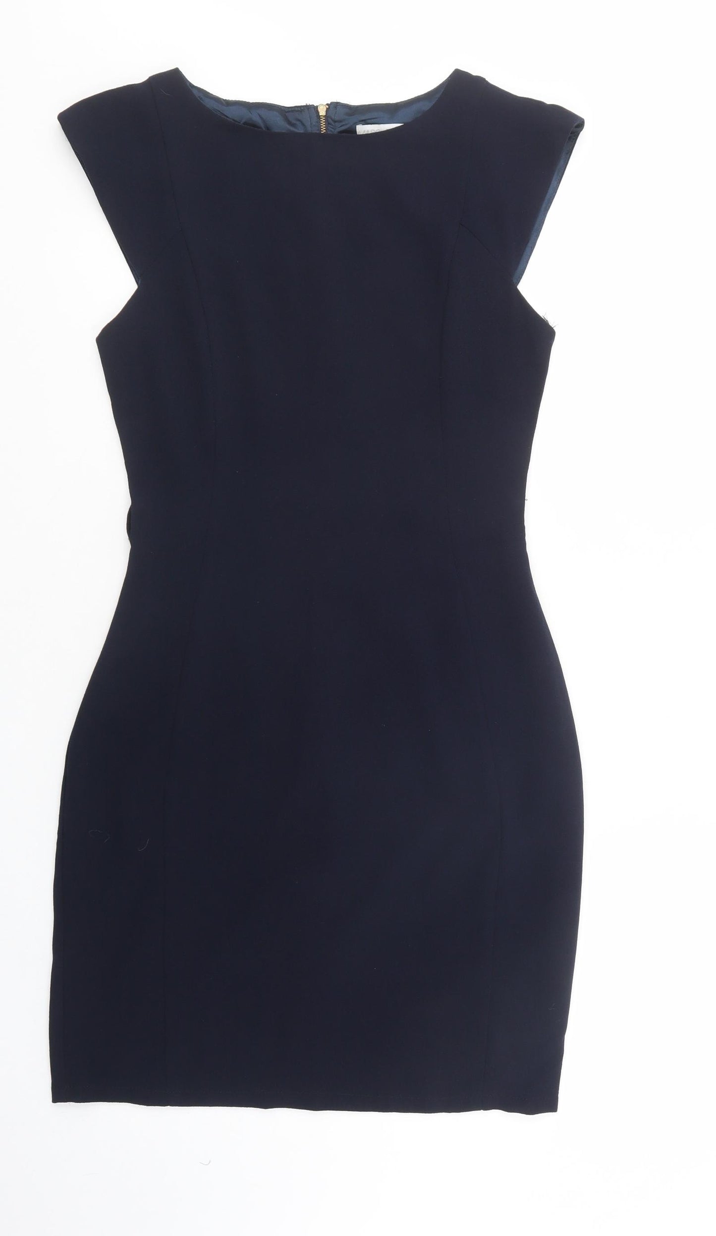 Marc Angelo Womens Blue  Polyester Pencil Dress  Size 10  Boat Neck Zip