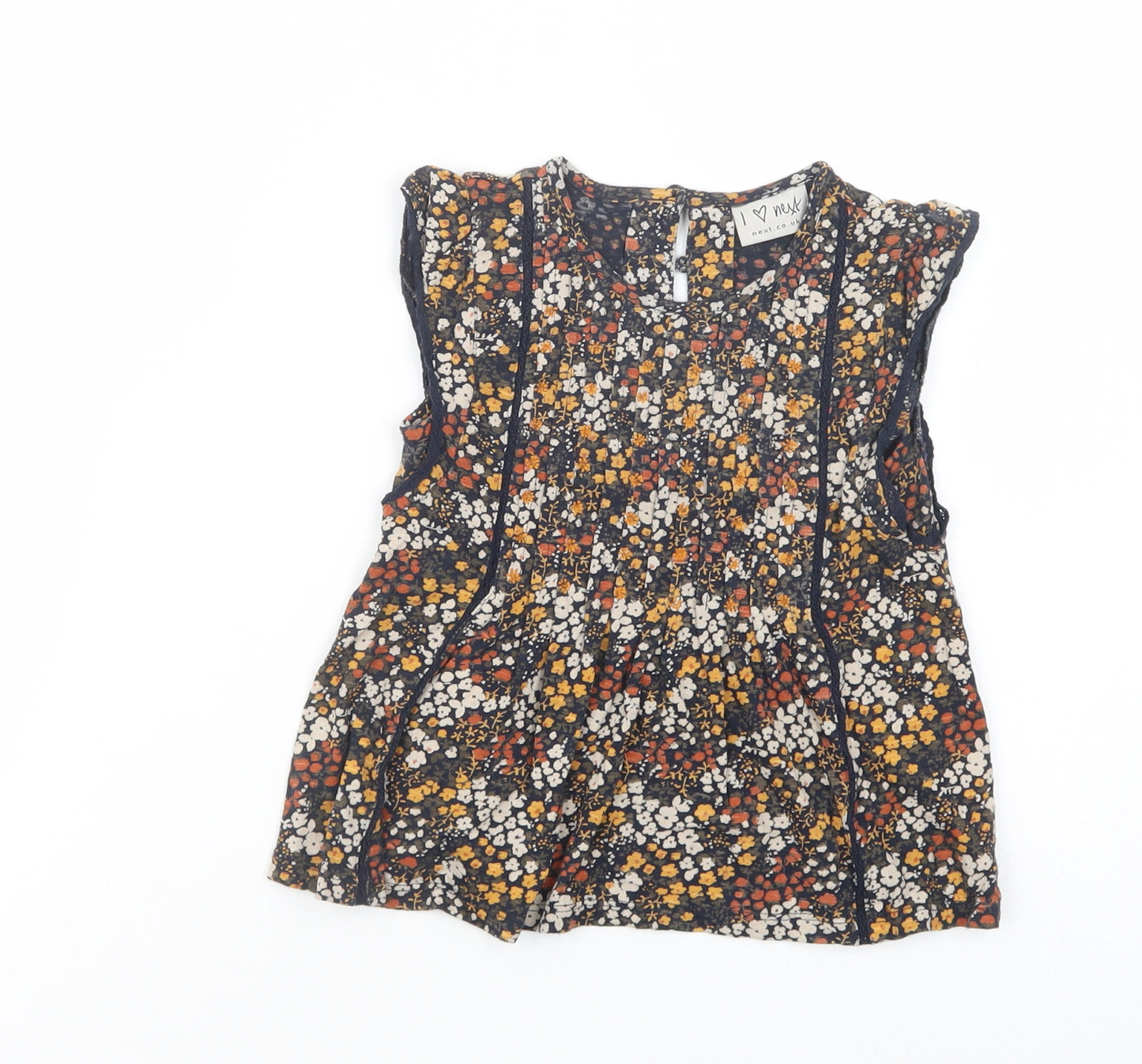 NEXT Girls Black Floral Cotton Pullover Blouse Size 3 Years Boat Neck Button