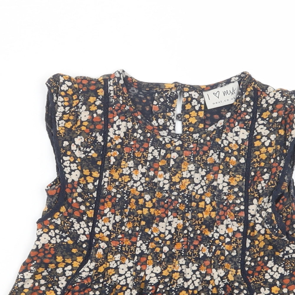 NEXT Girls Black Floral Cotton Pullover Blouse Size 3 Years Boat Neck Button
