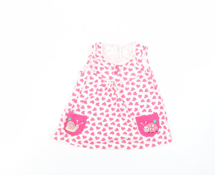 Dunnes Stores Baby White Geometric Cotton Basic Blouse Size 6-9 Months Crew Neck Button - Heart Print