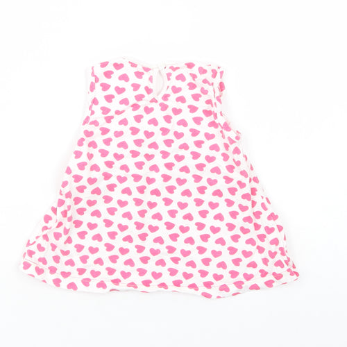 Dunnes Stores Baby White Geometric Cotton Basic Blouse Size 6-9 Months Crew Neck Button - Heart Print