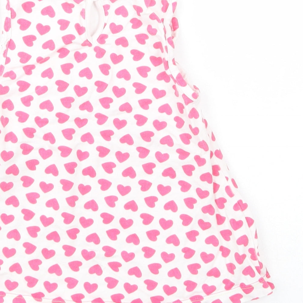 Dunnes Stores Baby White Geometric Cotton Basic Blouse Size 6-9 Months Crew Neck Button - Heart Print