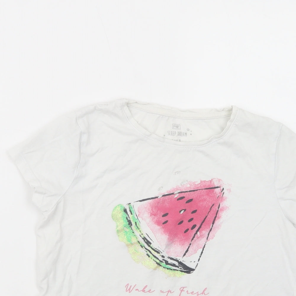F&F Girls White  Cotton Pullover T-Shirt Size 10-11 Years Crew Neck Pullover - Watermelon