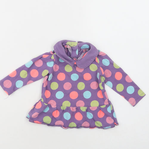 Marks and Spencer Baby Purple Polka Dot Cotton Pullover Blouse Size 6-9 Months Collared Snap