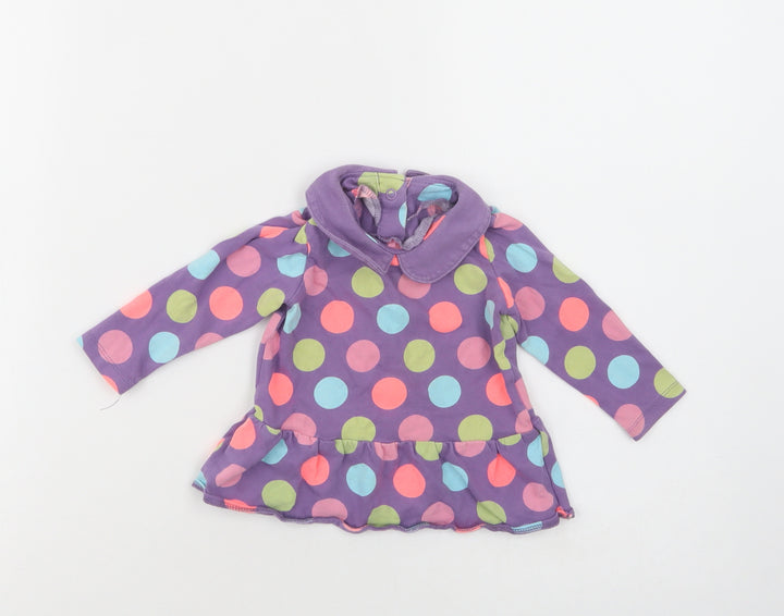 Marks and Spencer Baby Purple Polka Dot Cotton Pullover Blouse Size 6-9 Months Collared Snap