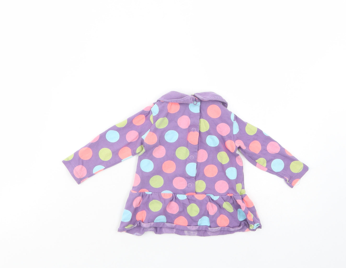 Marks and Spencer Baby Purple Polka Dot Cotton Pullover Blouse Size 6-9 Months Collared Snap