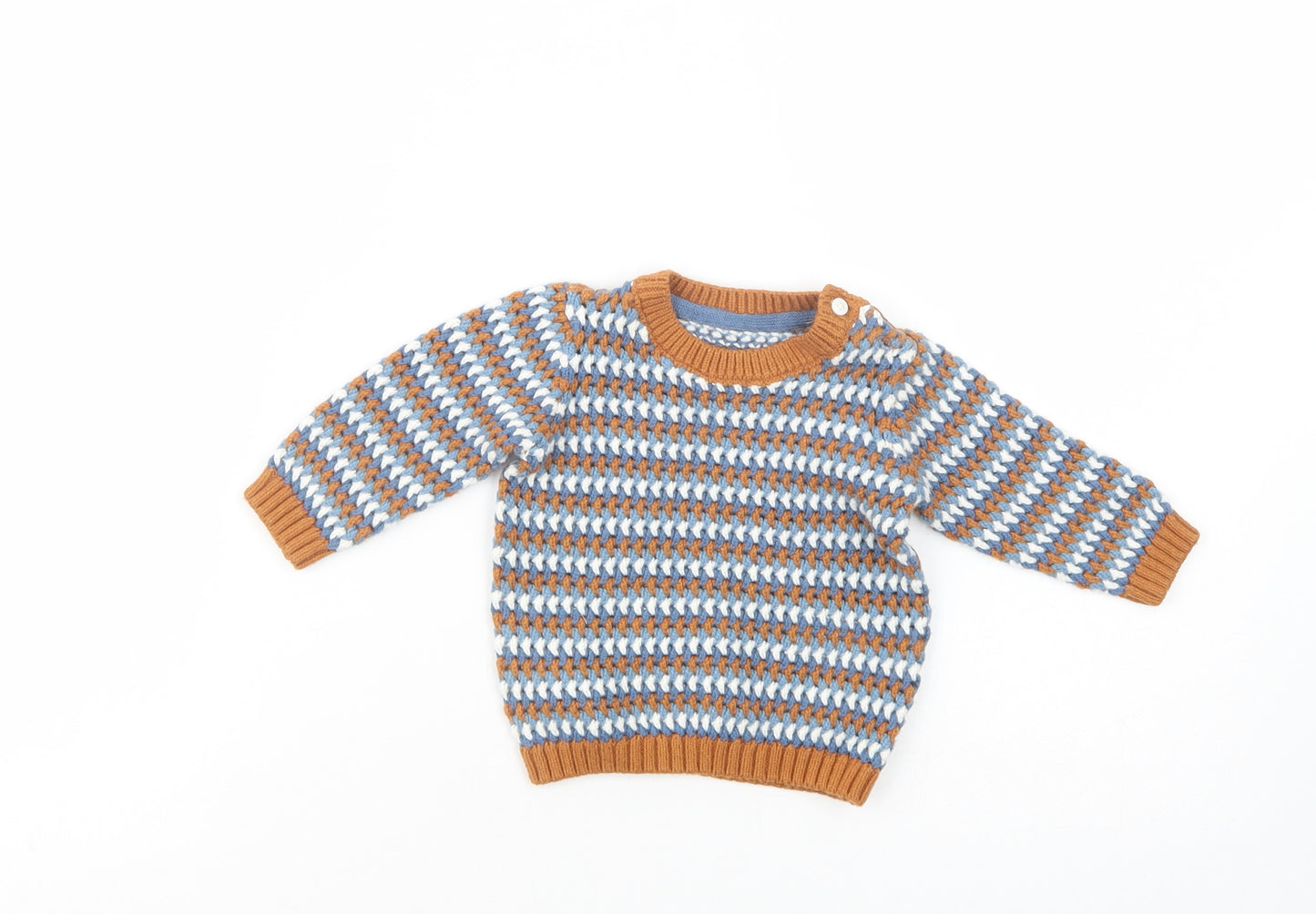 Marks and Spencer Baby Multicoloured Striped Cotton Pullover Jumper Size 3-6 Months  Button