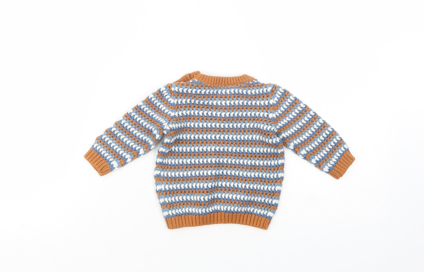 Marks and Spencer Baby Multicoloured Striped Cotton Pullover Jumper Size 3-6 Months  Button
