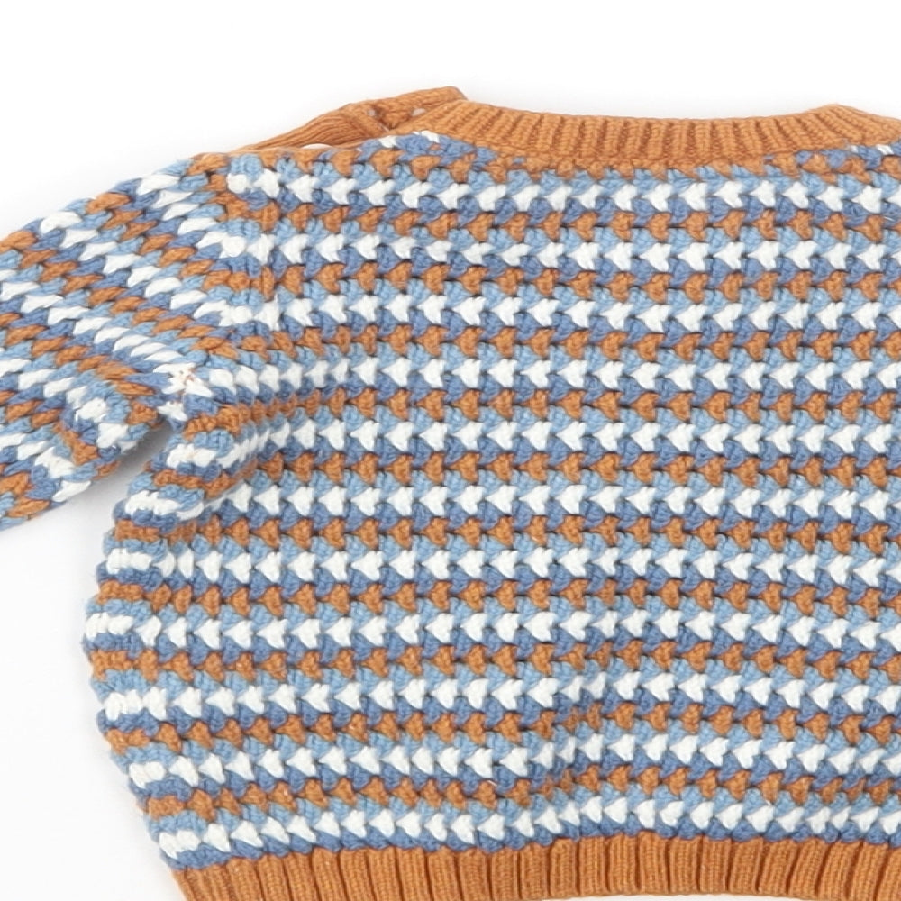 Marks and Spencer Baby Multicoloured Striped Cotton Pullover Jumper Size 3-6 Months  Button