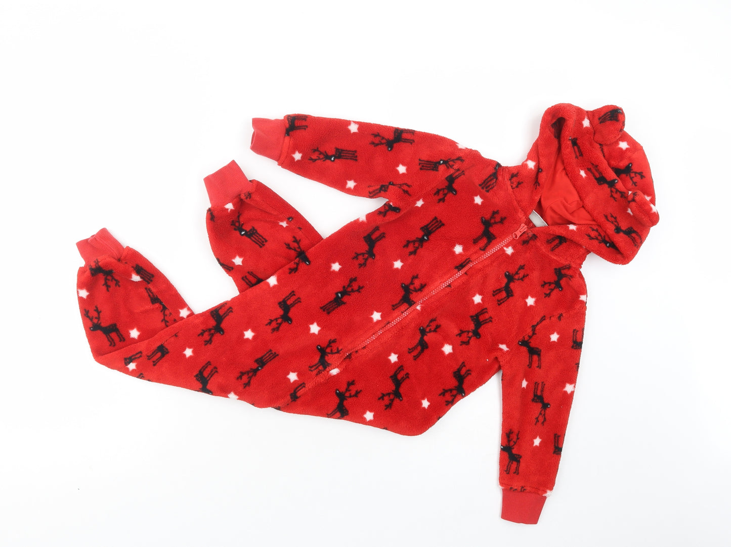 NEXT Girls Red Geometric Polyester  Bodysuit Size 3 Years  Zip - Rudolph Print Onesie
