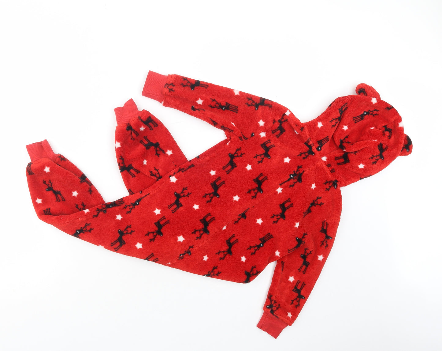 NEXT Girls Red Geometric Polyester  Bodysuit Size 3 Years  Zip - Rudolph Print Onesie