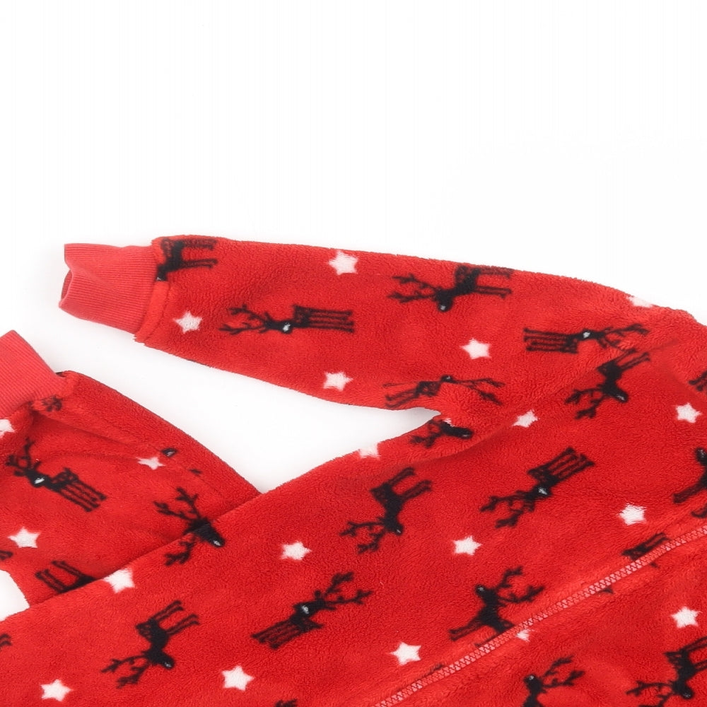 NEXT Girls Red Geometric Polyester  Bodysuit Size 3 Years  Zip - Rudolph Print Onesie