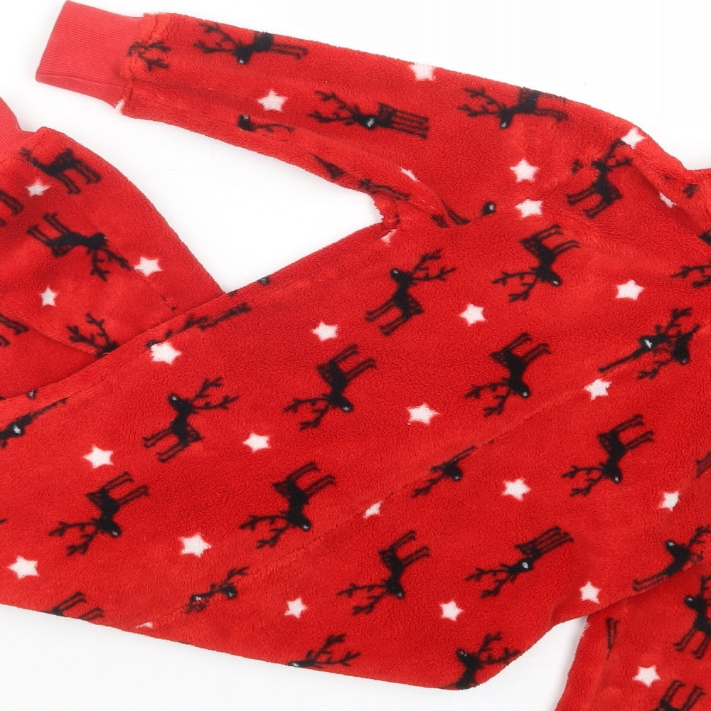 NEXT Girls Red Geometric Polyester  Bodysuit Size 3 Years  Zip - Rudolph Print Onesie