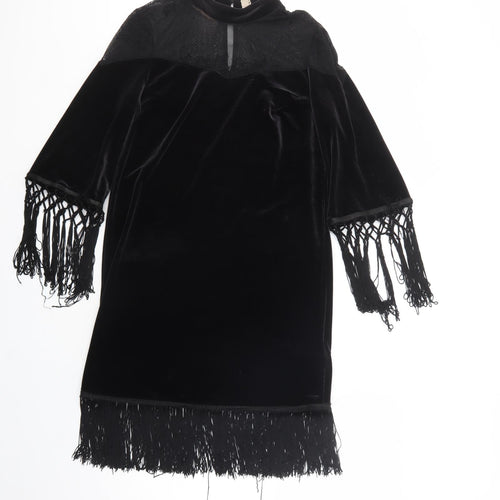 H&M Womens Black  Polyester Shift  Size 8  Mock Neck Button