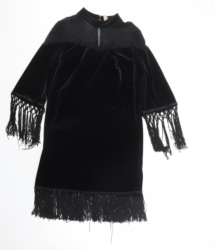 H&M Womens Black  Polyester Shift  Size 8  Mock Neck Button