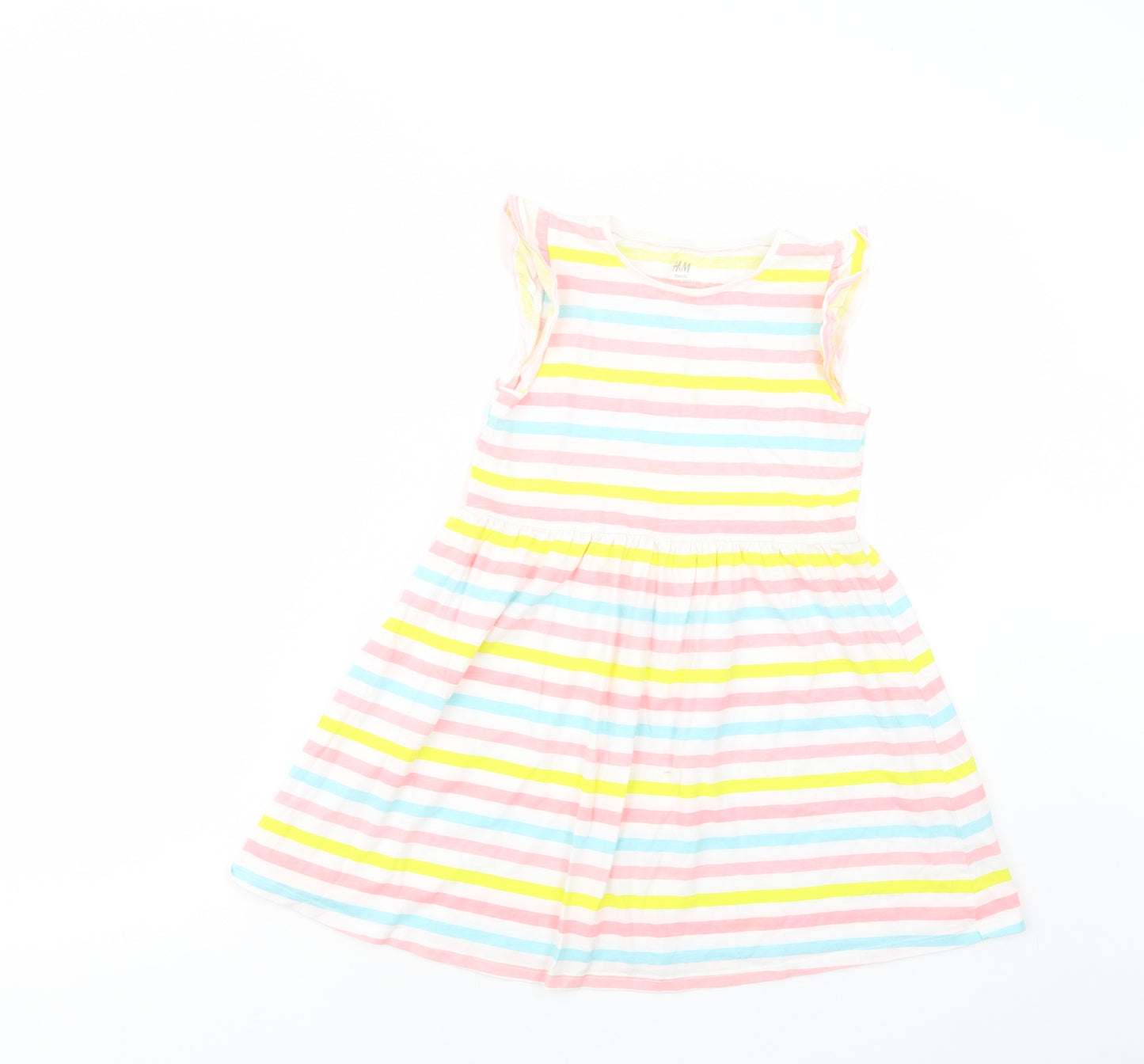 H&M Girls Multicoloured Striped Cotton Fit & Flare  Size 7-8 Years  Crew Neck Pullover
