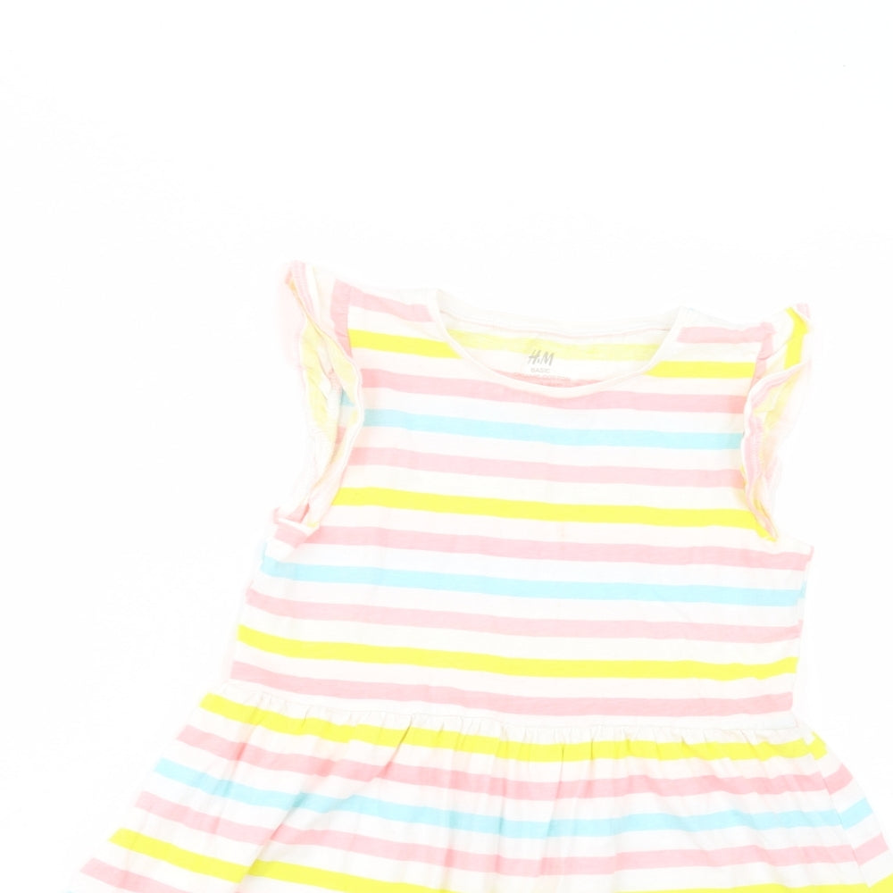 H&M Girls Multicoloured Striped Cotton Fit & Flare  Size 7-8 Years  Crew Neck Pullover