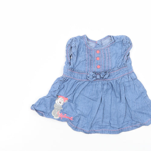George Baby Blue  Cotton Fit & Flare  Size 3-6 Months  Crew Neck Button - Minnie Mouse