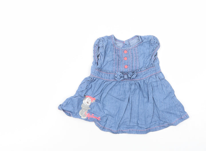 George Baby Blue  Cotton Fit & Flare  Size 3-6 Months  Crew Neck Button - Minnie Mouse