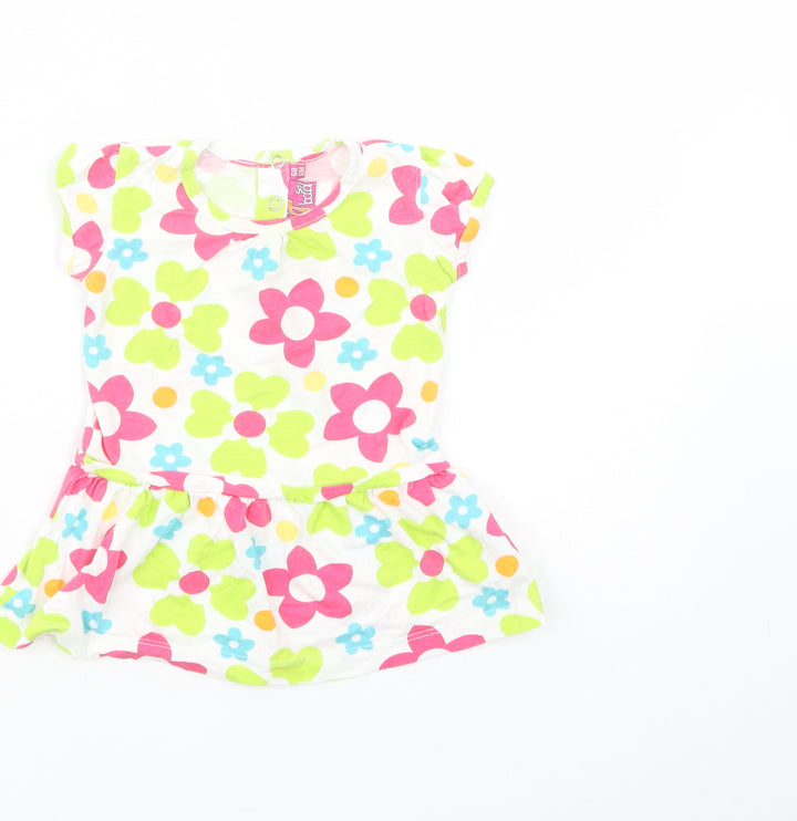 Knot So Bad Baby White Floral Cotton Basic Blouse Size 6-9 Months Crew Neck Snap