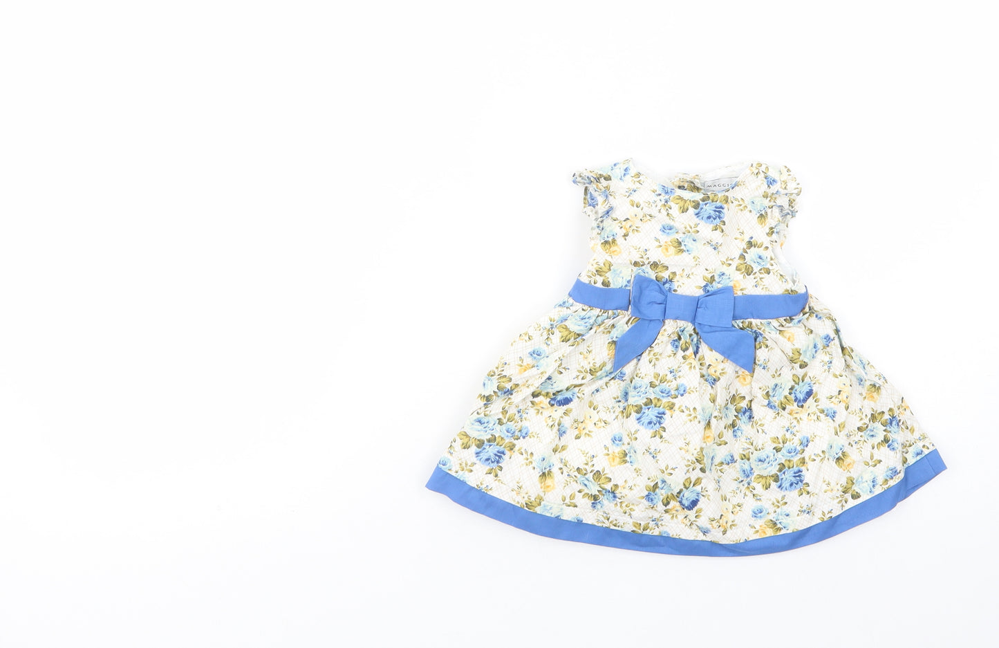 Maggie & Zoe Baby White Floral Cotton Fit & Flare  Size 3-6 Months  Boat Neck Button