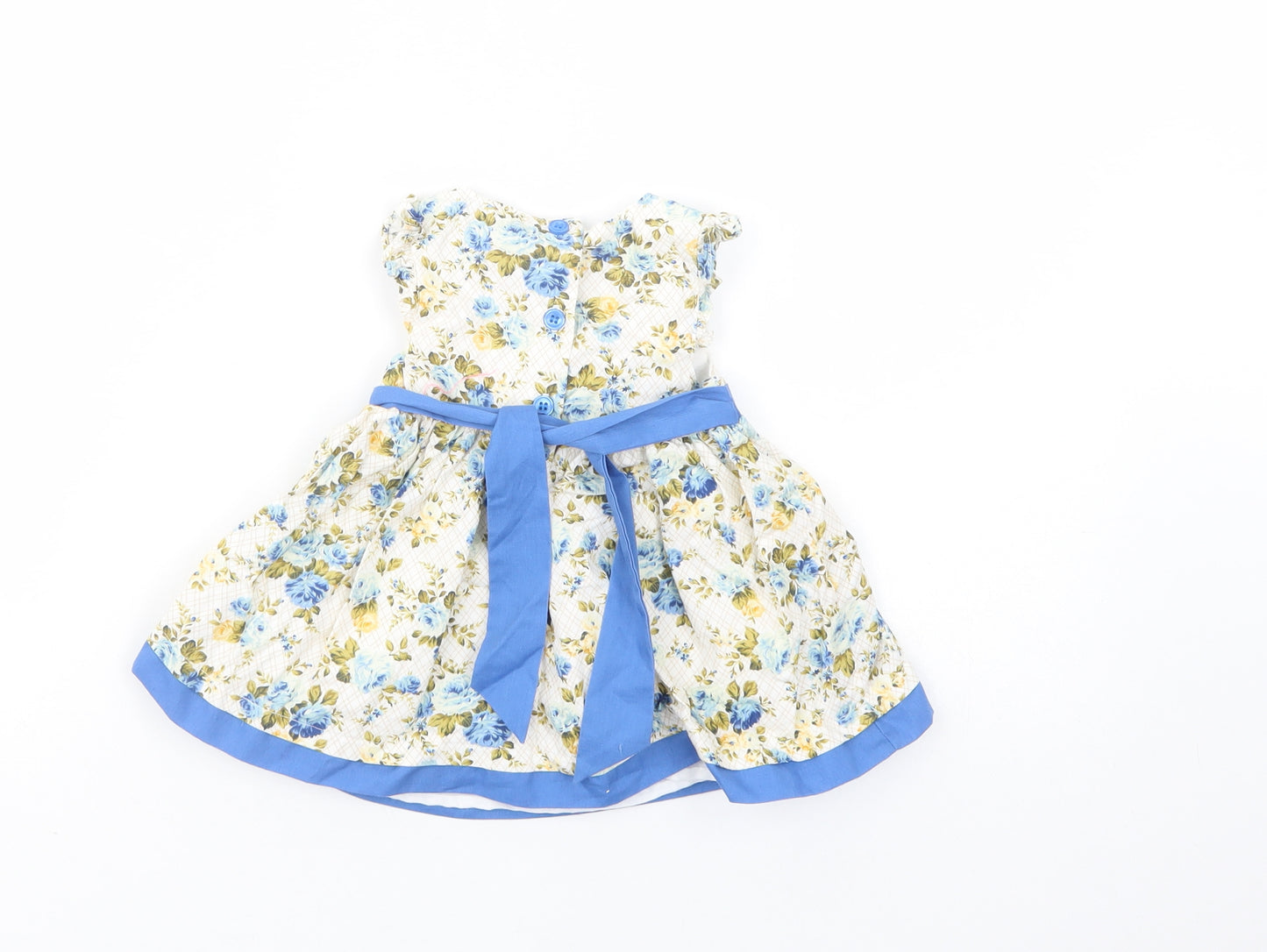 Maggie & Zoe Baby White Floral Cotton Fit & Flare  Size 3-6 Months  Boat Neck Button