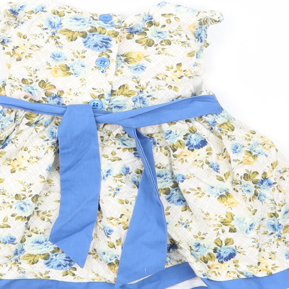 Maggie & Zoe Baby White Floral Cotton Fit & Flare  Size 3-6 Months  Boat Neck Button