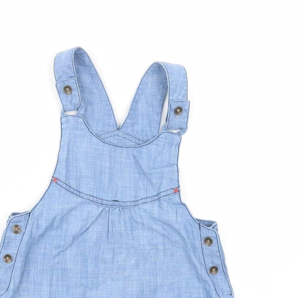 Marks and Spencer Girls Blue  Cotton Pinafore/Dungaree Dress  Size 3-4 Years  Scoop Neck Button - Hello Kitty