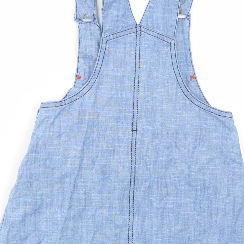 Marks and Spencer Girls Blue  Cotton Pinafore/Dungaree Dress  Size 3-4 Years  Scoop Neck Button - Hello Kitty