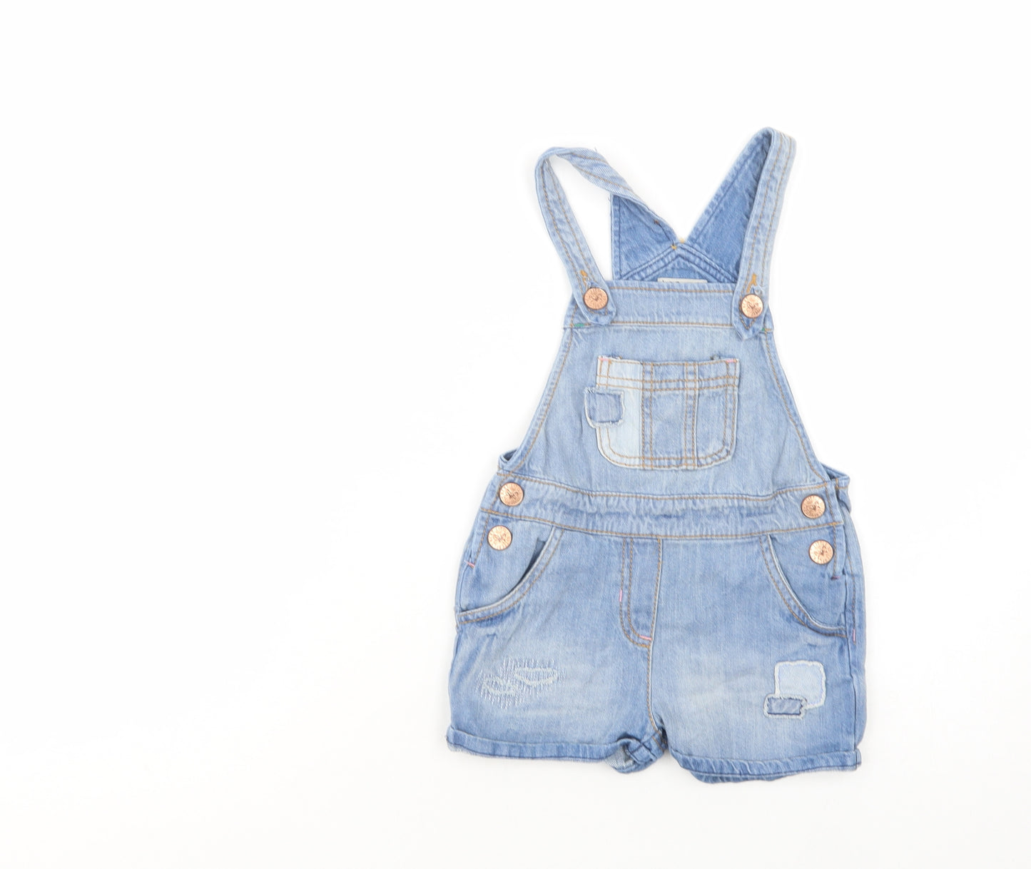 NEXT Girls Blue  Cotton Dungarees Trousers Size 3-4 Years  Regular Button