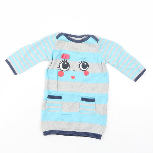 Marks and Spencer Baby Grey Striped Cotton Tunic Jumper Size 3-6 Months  Pullover