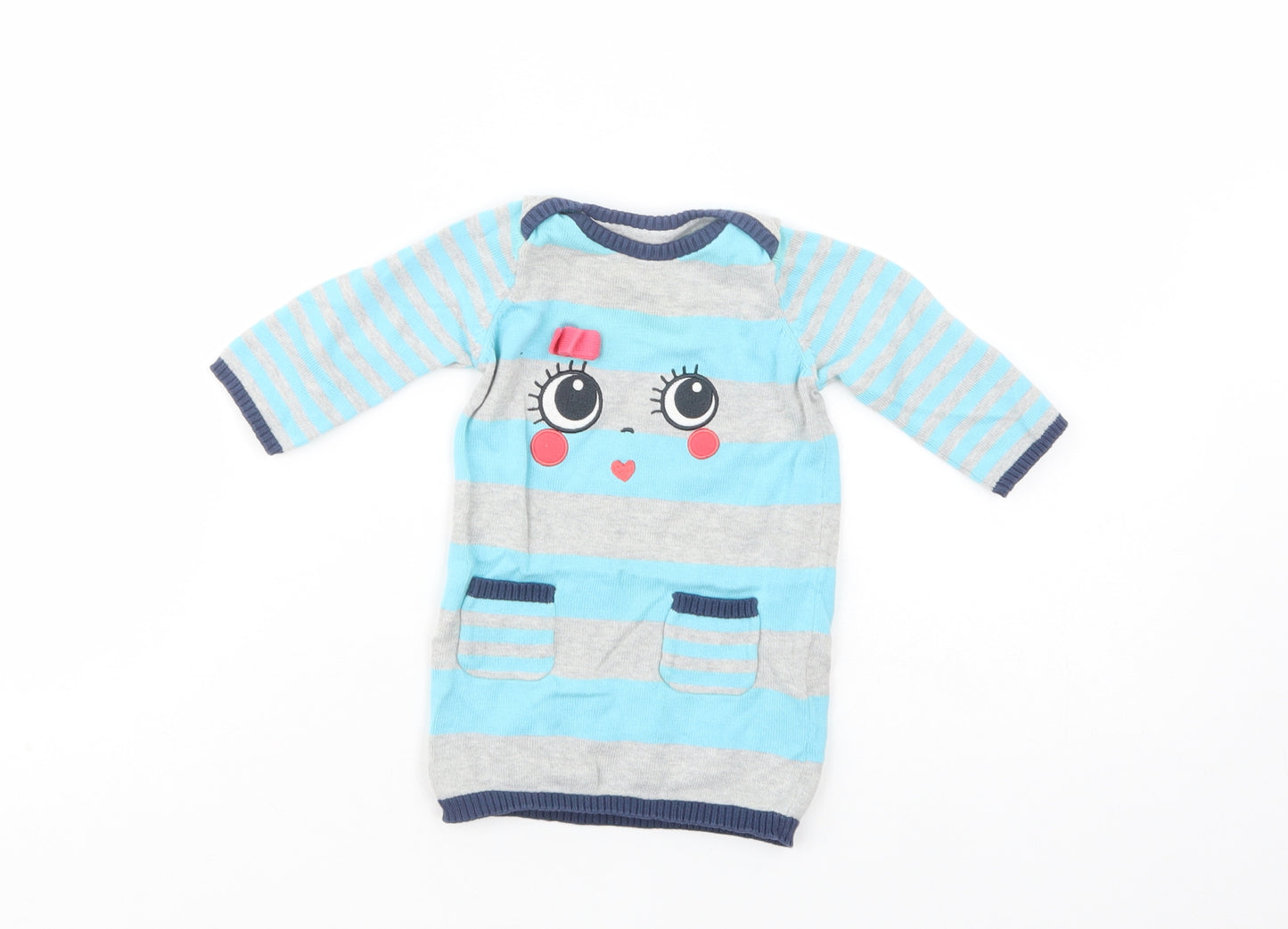 Marks and Spencer Baby Grey Striped Cotton Tunic Jumper Size 3-6 Months  Pullover