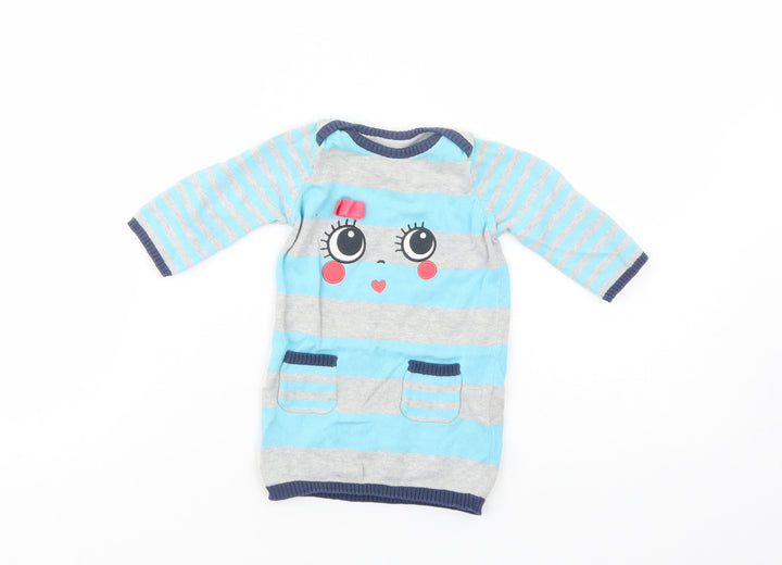 Marks and Spencer Baby Grey Striped Cotton Tunic Jumper Size 3-6 Months  Pullover
