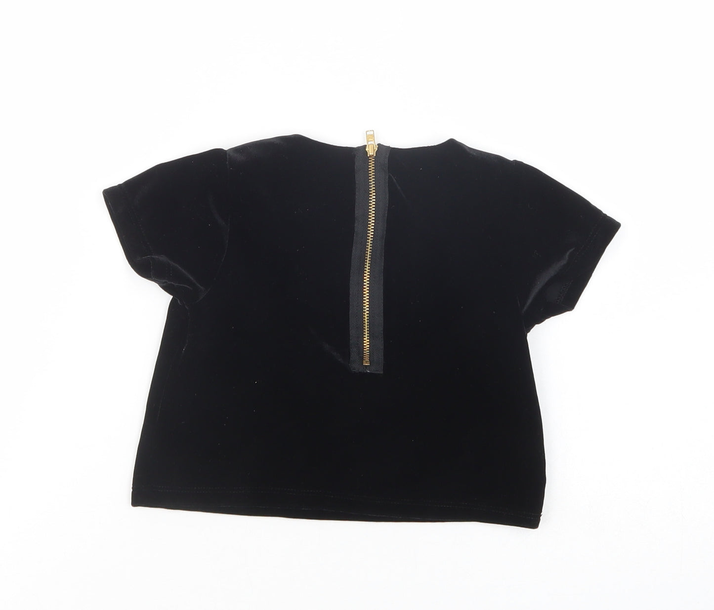 Dunnes Stores Girls Black  Polyester Pullover Blouse Size 4 Years Scoop Neck Zip