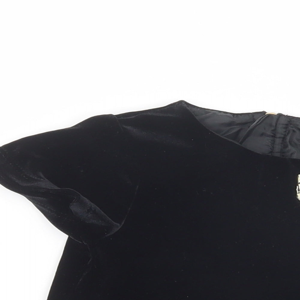 Dunnes Stores Girls Black  Polyester Pullover Blouse Size 4 Years Scoop Neck Zip