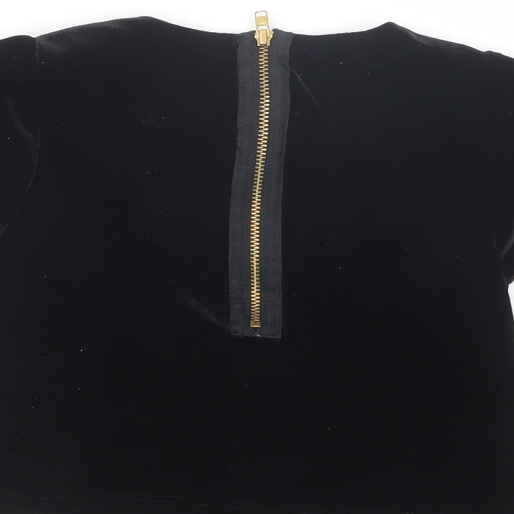 Dunnes Stores Girls Black  Polyester Pullover Blouse Size 4 Years Scoop Neck Zip