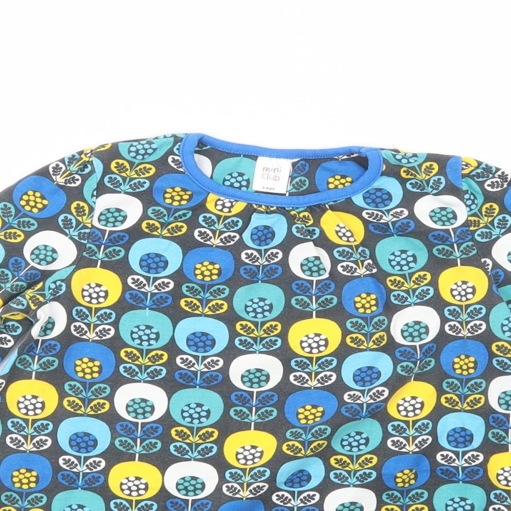 Mini Club Girls Black Geometric Cotton Basic Blouse Size 3-4 Years Crew Neck Pullover