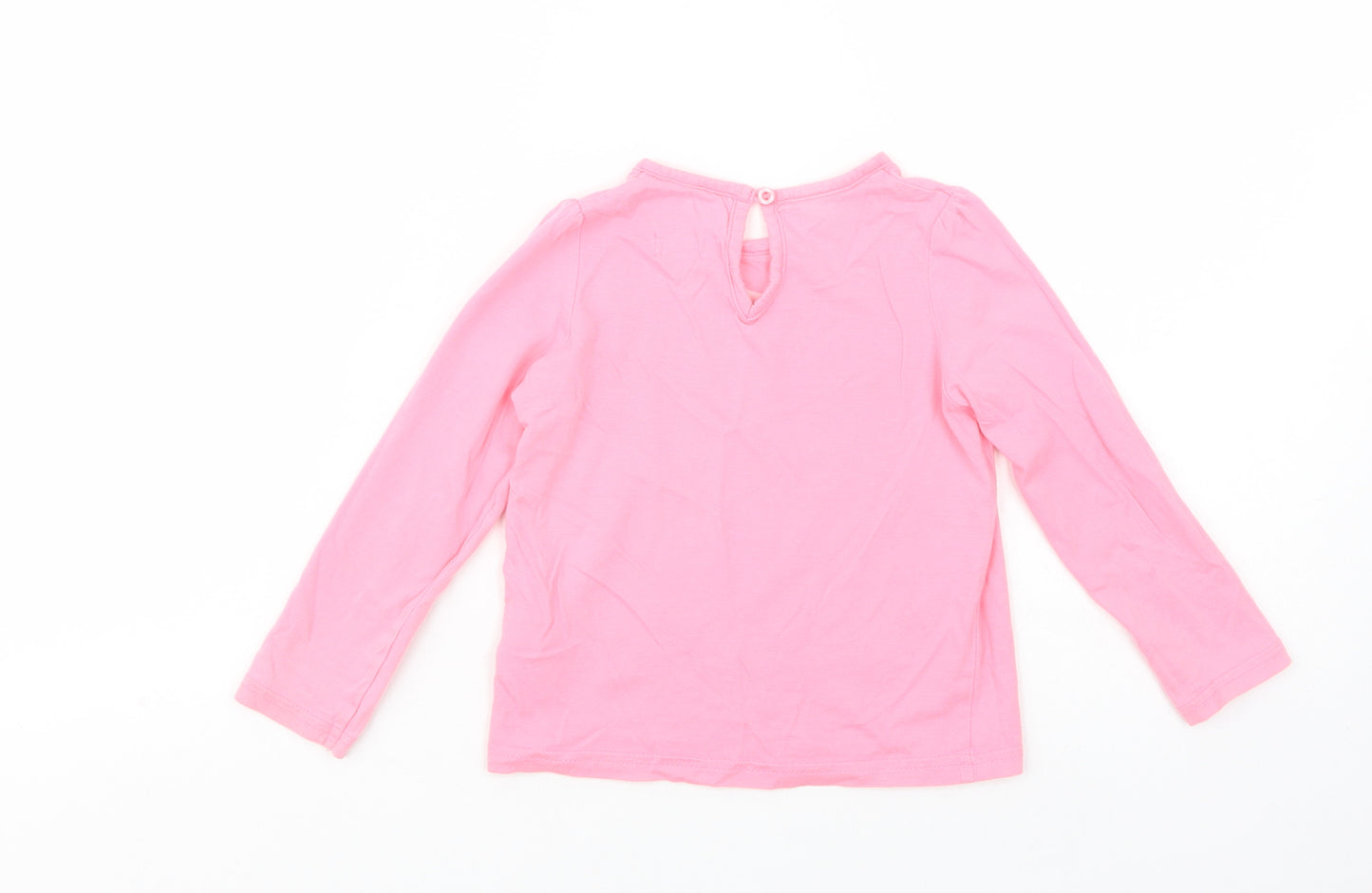 Marks and Spencer Girls Pink  Cotton Pullover T-Shirt Size 3-4 Years Crew Neck Button - Cherry