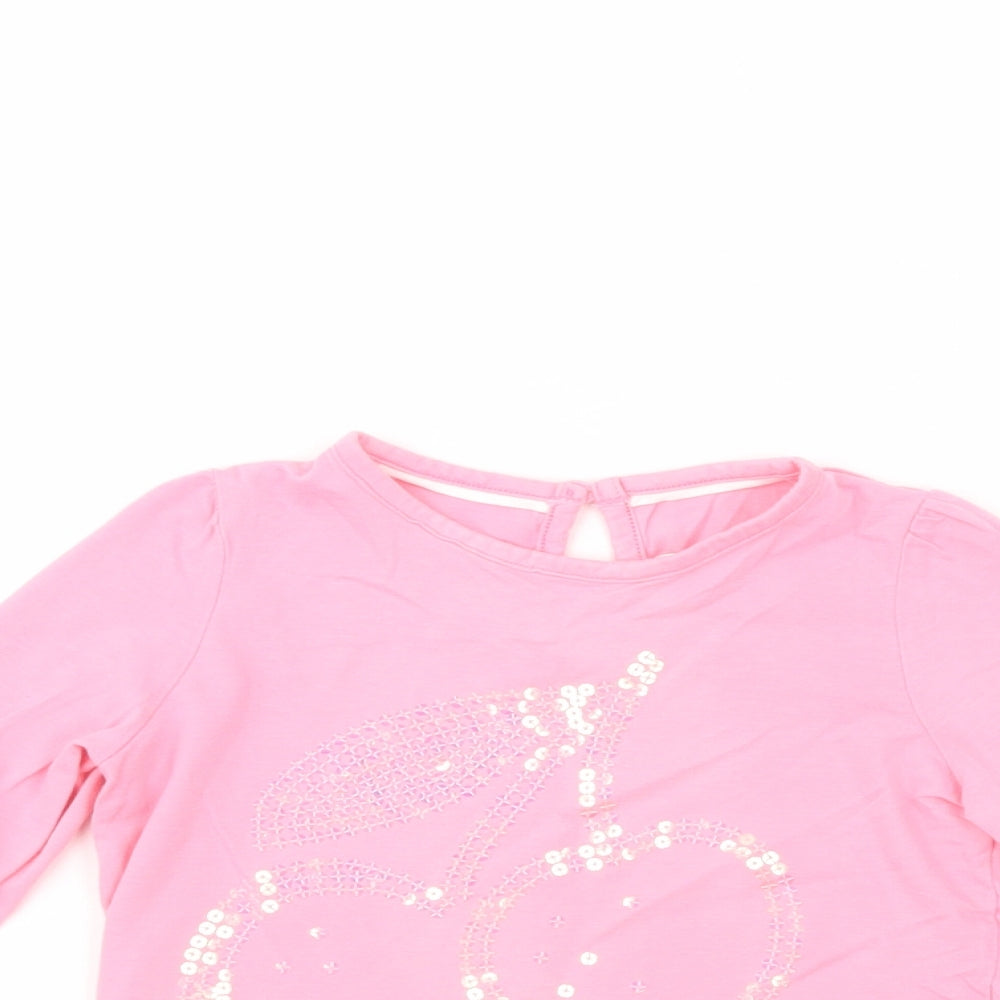Marks and Spencer Girls Pink  Cotton Pullover T-Shirt Size 3-4 Years Crew Neck Button - Cherry