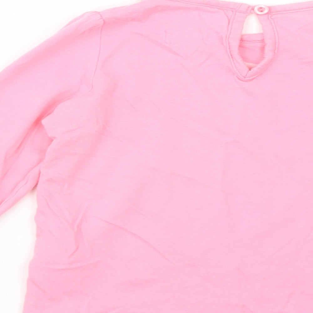Marks and Spencer Girls Pink  Cotton Pullover T-Shirt Size 3-4 Years Crew Neck Button - Cherry
