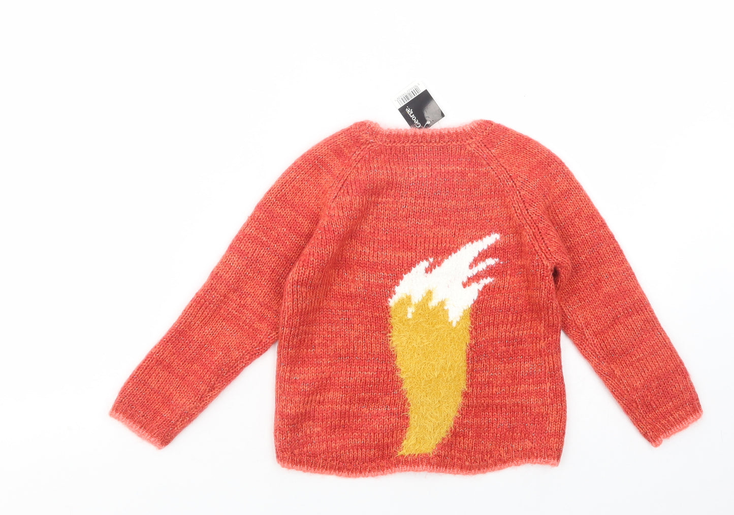 George Girls Orange Crew Neck  Acrylic Pullover Jumper Size 3-4 Years  Pullover - Cute Fox