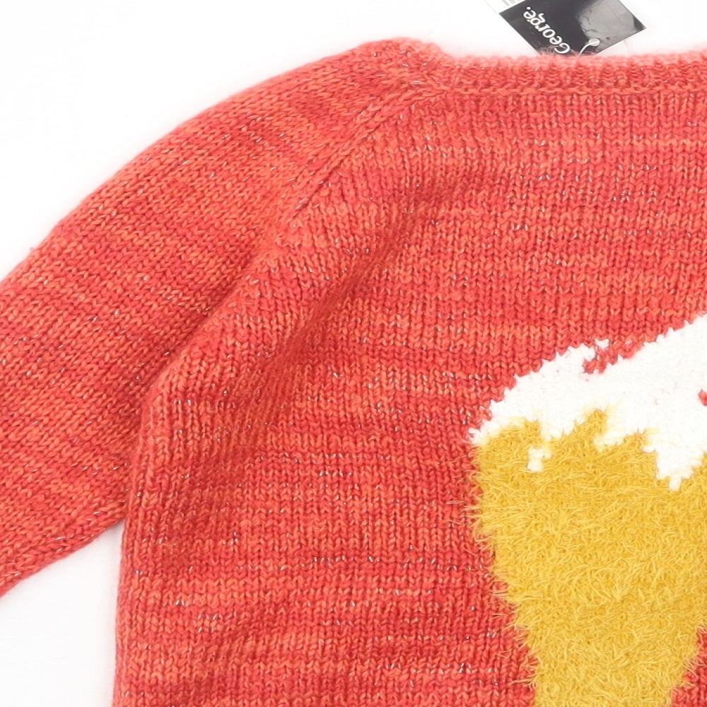 George Girls Orange Crew Neck  Acrylic Pullover Jumper Size 3-4 Years  Pullover - Cute Fox