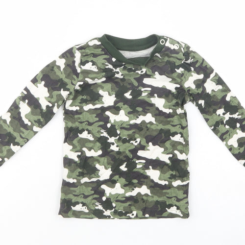 Dunnes Stores Baby Green Camouflage Cotton Pullover T-Shirt Size 6-9 Months Crew Neck Pullover