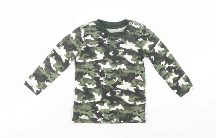 Dunnes Stores Baby Green Camouflage Cotton Pullover T-Shirt Size 6-9 Months Crew Neck Pullover