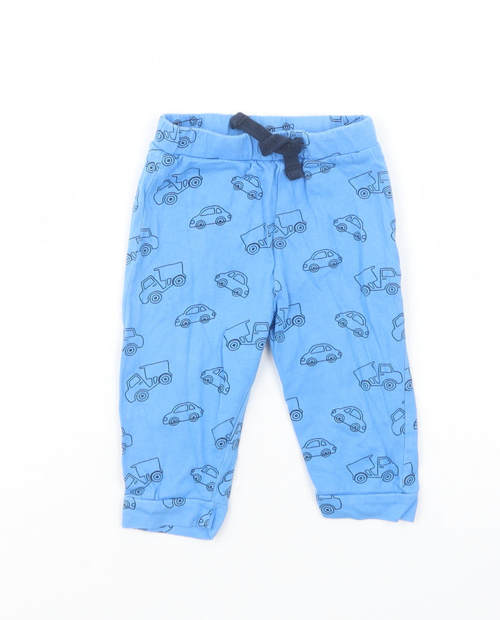 Peacocks Baby Blue Geometric Cotton Jogger Leggings Size 6-9 Months  Drawstring - Car Print